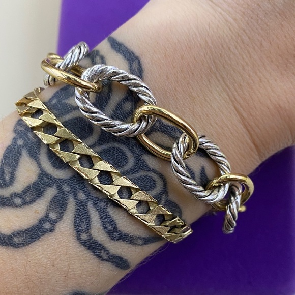 💛 Classic Silver & Gold Cable Chain Toggle Bracelet - Picture 4 of 4